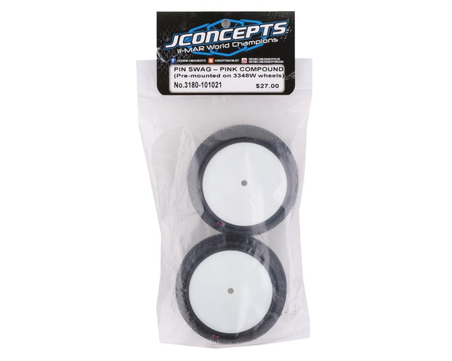 JCO3180-101021, JConcepts Pin Swag 2.2" Pre-Mounted Rear Buggy Carpet Tires (White) (2) (Pink) w/12mm Hex