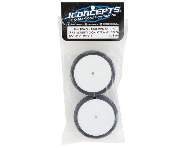 JCO3181-101011, JConcepts Pin Swag 2.2" Pre-Mounted 2WD Front Buggy Carpet Tires (White) (2) (Pink) w/12mm Hex