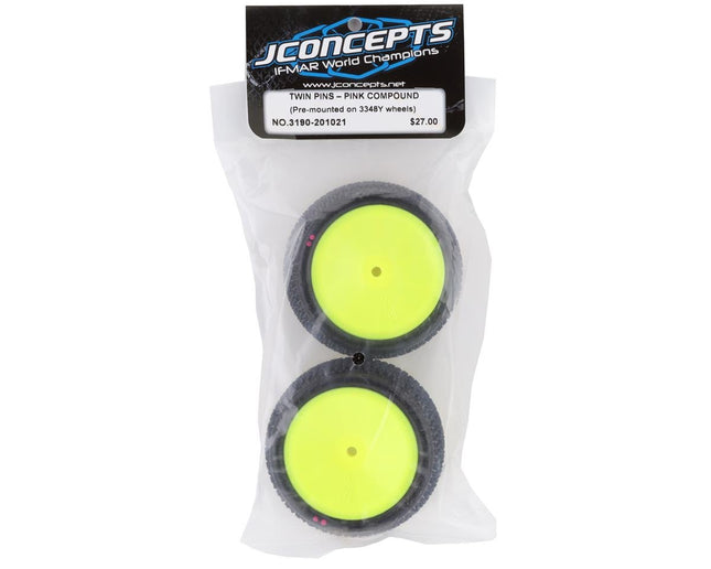 JCO3190-201021, JConcepts Twin Pins 2.2" Pre-Mounted Rear Buggy Carpet Tires (Yellow) (2) (Pink) w/12mm Hex