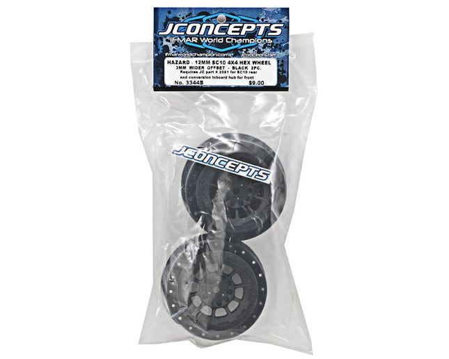 JCO3344B, JConcepts 12mm Hex Hazard Short Course Wheels w/3mm Offset (Black) (2) (SC5M)