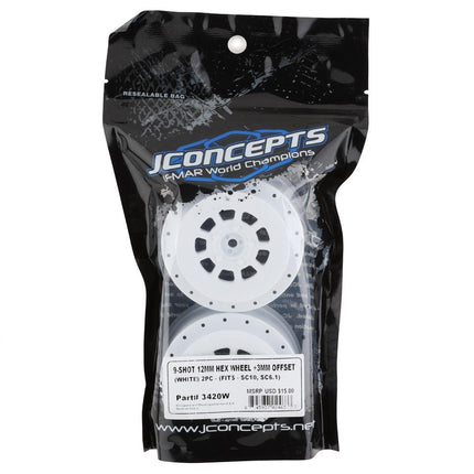 JCO3420W, JConcepts 9-Shot Short Course Wheels w/3mm Offset (2) (White) w/12mm Hex