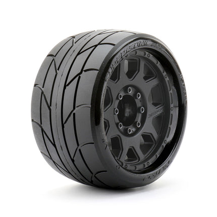 JKO1604CBMSGBB3, Jetko Tires 1/8 SGT 3.8 Super Sonic Tires Mounted on Black Claw Rims, Medium Soft, Belted, 12mm