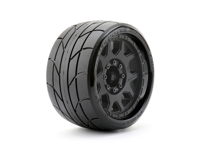 JKO1604CBMSGBB3, Jetko Tires 1/8 SGT 3.8 Super Sonic Tires Mounted on Black Claw Rims, Medium Soft, Belted, 12mm