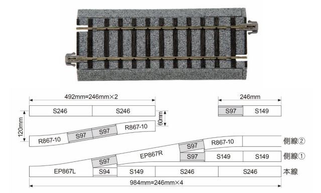KAT2192, Kato 2-192 HO Scale 97mm, 3.8" Length Adjustment Straight Track (4 Pieces)