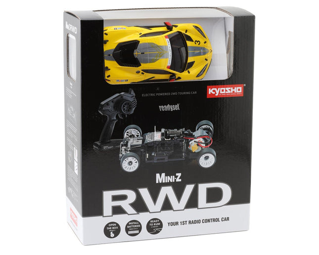 KYO32342Y, Kyosho MR-03 Mini-Z RWD ReadySet w/Corvette C8.R Body (Yellow) w/KT-531P 2.4GHz Radio