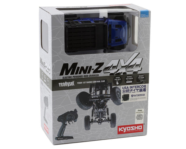 KYO32528MB, Kyosho MX-01 Mini-Z 4X4 Readyset w/Jeep Wrangler Rubicon Body (Blue Metallic) & 2.4GHz Radio