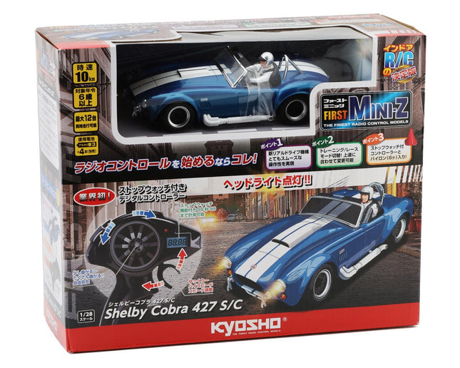 KYO66610, Kyosho First Mini-Z RWD ReadySet w/Shelby Cobra 427 Body (Blue) w/2.4GHz Radio