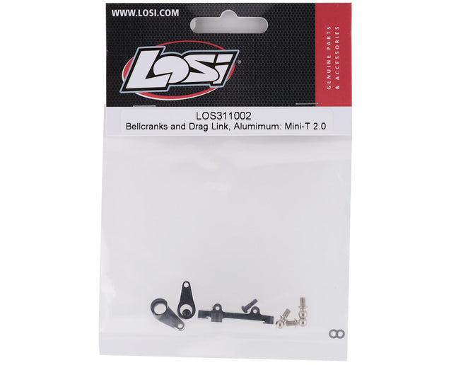 LOS311002, Losi Mini-T 2.0 Aluminum Bellcranks & Drag Link (Black)