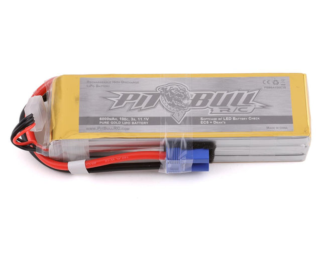 PBTPBB6A100C3S, Pit Bull Tires Pure Gold 3S 100C Softcase LiPo Battery (11.1V/6000mAh) w/Battery Life Indicator & EC5 Connector