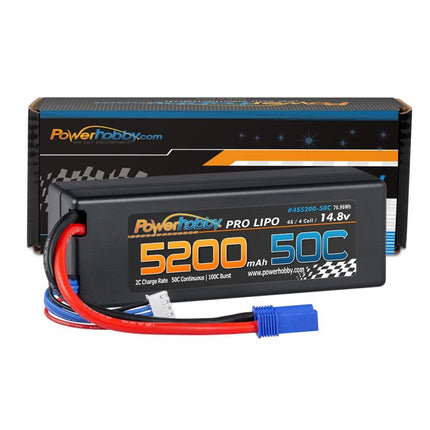 PHB4S520050LCGEC5, Powerhobby 4s 14.8v 5200mAh 50c Lipo Battery w EC5 Plug Hard Case LCG