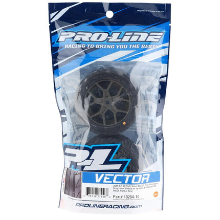 PRO10204-10, Pro-Line Vector 35/85 2.4" Belted Pre-Mounted On-Road Tires (Grey) (2) (S3) w/14mm Hex