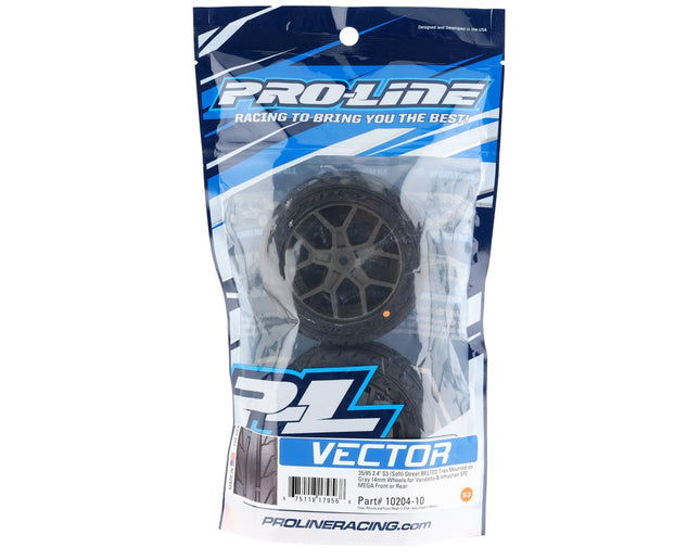 PRO10204-10, Pro-Line Vector 35/85 2.4" Belted Pre-Mounted On-Road Tires (Grey) (2) (S3) w/14mm Hex