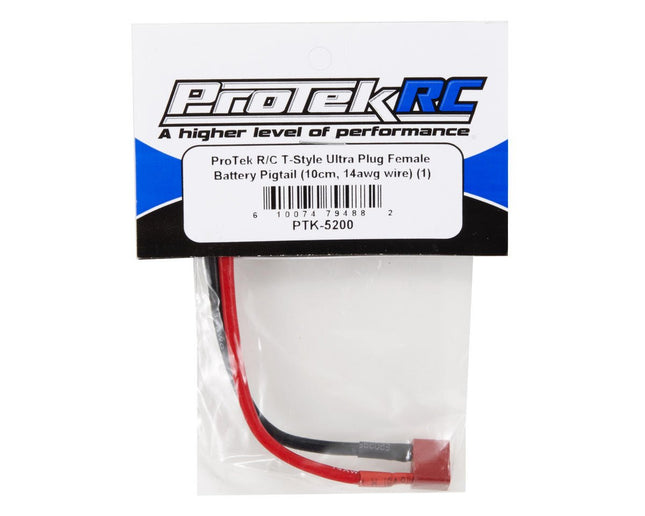 PTK-5200, ProTek RC T-Style Ultra Plug Female Battery Pigtail (10cm, 14awg wire) (1)
