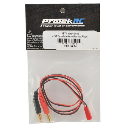 PTK-5214, ProTek RC JST Charge Lead (JST Female to 4mm Banana Plugs)