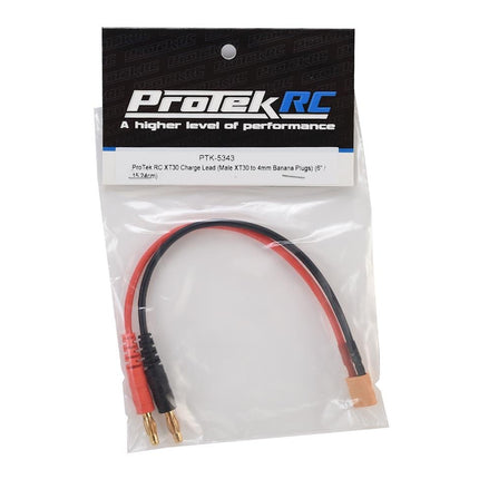 PTK-5343, ProTek RC XT30 Charge Lead (Male XT30 to 4mm Banana Plugs) (6" / 15.24cm)