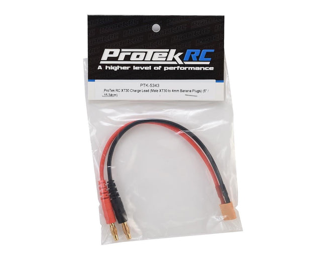PTK-5343, ProTek RC XT30 Charge Lead (Male XT30 to 4mm Banana Plugs) (6" / 15.24cm)