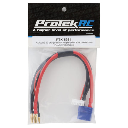 PTK-5364, ProTek RC 2S Charge/Balance Adapter (4mm Bullet Connectors to Female XT90) (12awg) (7pin XH balance plug)