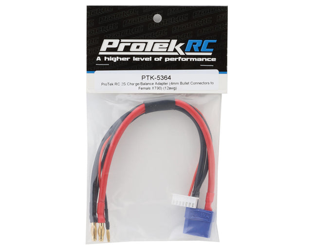 PTK-5364, ProTek RC 2S Charge/Balance Adapter (4mm Bullet Connectors to Female XT90) (12awg) (7pin XH balance plug)