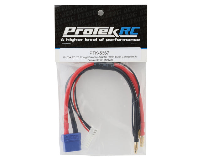 PTK-5367, ProTek RC 2S Charge/Balance Adapter (4mm Bullet Connectors to Female XT90) (12awg) (9pin XH balance plug)