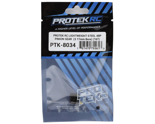 PTK-8034, ProTek RC Lightweight Steel 48P Pinion Gear (3.17mm Bore) (16T)