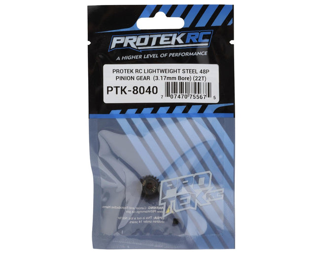 PTK-8040, ProTek RC Lightweight Steel 48P Pinion Gear (3.17mm Bore) (22T)