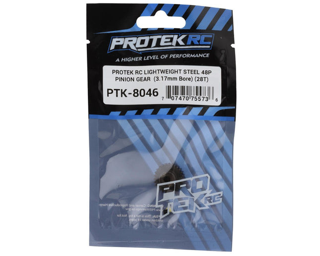 PTK-8046, ProTek RC Lightweight Steel 48P Pinion Gear (3.17mm Bore) (28T)