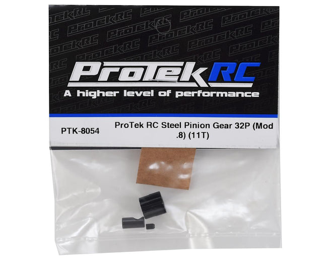 PTK-8054, ProTek RC Steel 32P Pinion Gear w/3.17mm Reducer Sleeve (Mod .8) (5mm Bore) (11T)