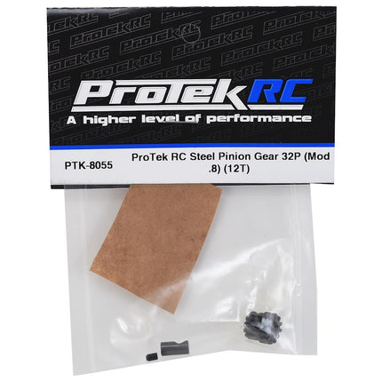 PTK-8055, ProTek RC Steel 32P Pinion Gear w/3.17mm Reducer Sleeve (Mod .8) (5mm Bore) (12T)