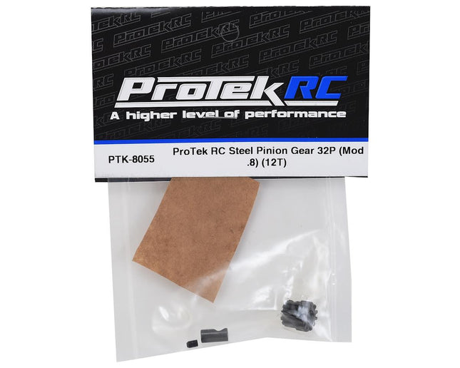 PTK-8055, ProTek RC Steel 32P Pinion Gear w/3.17mm Reducer Sleeve (Mod .8) (5mm Bore) (12T)