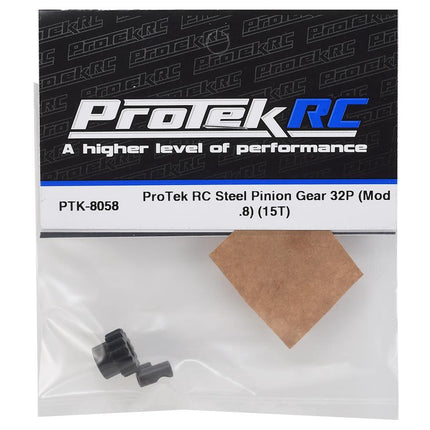 PTK-8058, ProTek RC Steel 32P Pinion Gear w/3.17mm Reducer Sleeve (Mod .8) (5mm Bore) (15T)