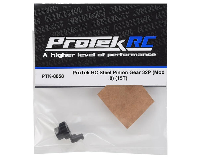 PTK-8058, ProTek RC Steel 32P Pinion Gear w/3.17mm Reducer Sleeve (Mod .8) (5mm Bore) (15T)