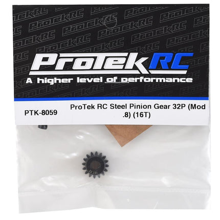 PTK-8059, ProTek RC Steel 32P Pinion Gear w/3.17mm Reducer Sleeve (Mod .8) (5mm Bore) (16T)