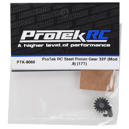 PTK-8060, ProTek RC Steel 32P Pinion Gear w/3.17mm Reducer Sleeve (Mod .8) (5mm Bore) (17T)