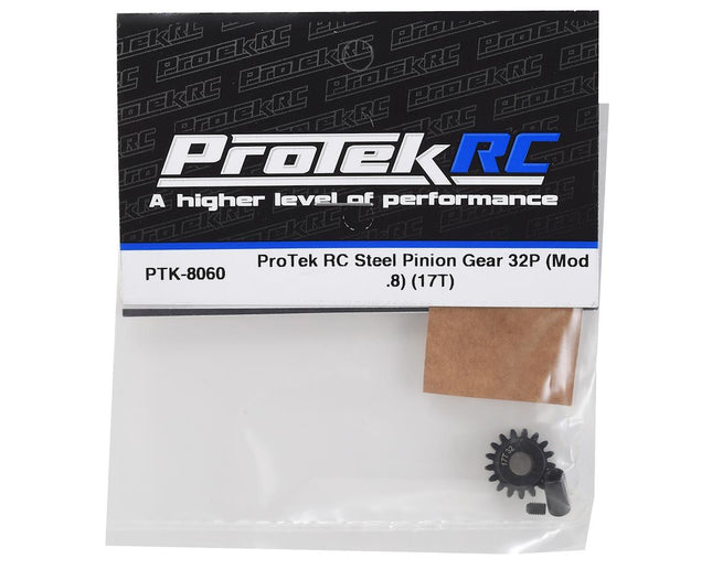 PTK-8060, ProTek RC Steel 32P Pinion Gear w/3.17mm Reducer Sleeve (Mod .8) (5mm Bore) (17T)