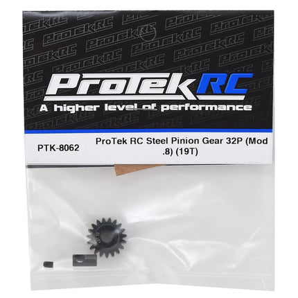 PTK-8062, ProTek RC Steel 32P Pinion Gear w/3.17mm Reducer Sleeve (Mod .8) (5mm Bore) (19T)