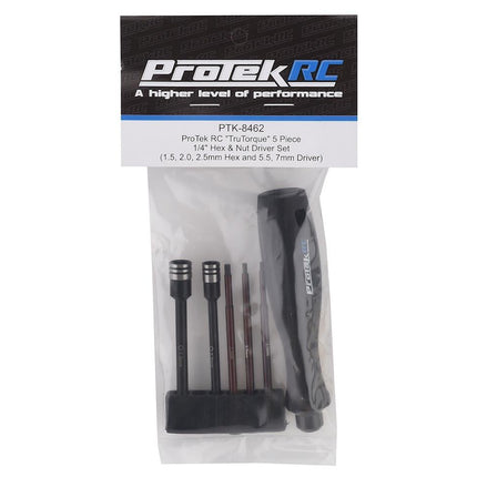 PTK-8462, ProTek RC "TruTorque" 5-Piece 1/4" Drive Hex & Nut Driver Set