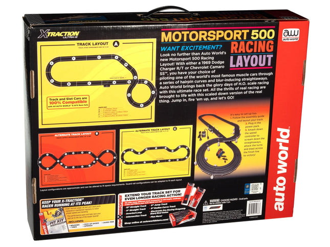 AWDSRS346, Auto World 1/64 Scale Motorsports 500 Slot Car Racing Set