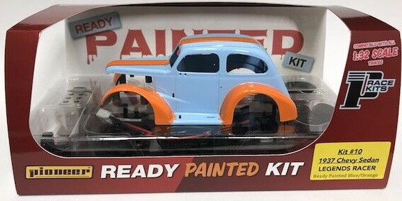 KIT#10(RP), Pioneer 1937 Chevy Sedan Legends Racer 'Ready Painted' (Blue/Orange) Kit 1/32 Slot Car