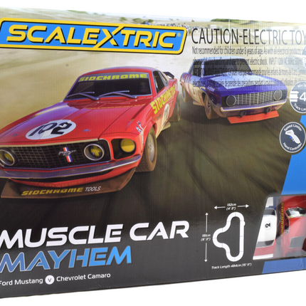 C1449T, Scalextric 1/32 Scale Slot Car Set Muscle Car Mayhem - USA