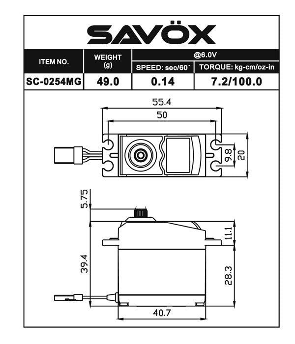 SAVSC0254MGP, Standard Digital Servo with Soft Start, 0.14sec / 100oz @ 6V