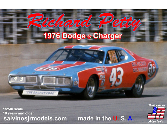 SJMRPDC1976D, Salvinos JR Models 1/25 Scale Richard Petty 1976 Dodge Charger Plastic Model Car Kit