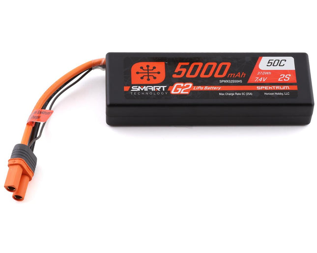 SPMX52S50H5, Spektrum RC 2S Smart LiPo 50C Hard Case Battery Pack (7.4V/5000mAh) w/IC5 Connector
