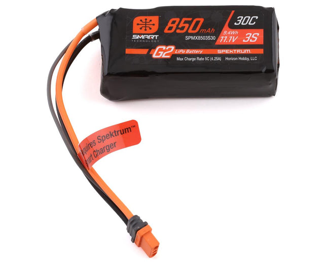 SPMX8503S30, Spektrum RC 3S Smart G2 LiPo 30C Battery Pack w/IC2 Connector (11.1V/850mAh)