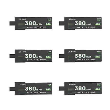 Sub250 6 PACK 3.8V 1S 380mAh 90C LiHV Whoop/Micro Battery for Nanofly16 - GNB27