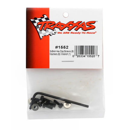 TRA1552, Traxxas 3X8mm Cap Head Screw w/Wrench & Washers (6)