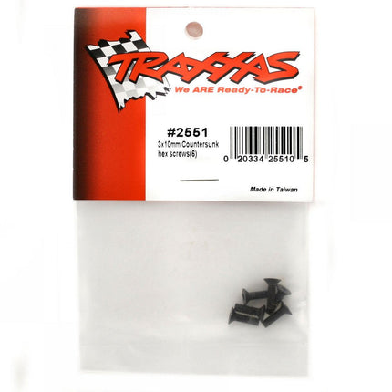 TRA2551, Traxxas 3X10mm Flat Head Screws (6)