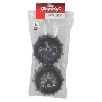 TRA3689, Traxxas Paddle Tires 2.8" Pre-Mounted w/All-Star Electric Rear Wheels (2) (Black Chrome)