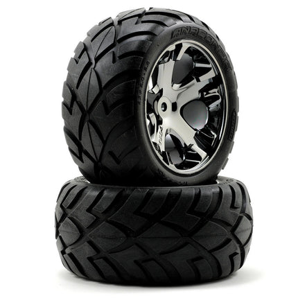 TRA3773A, Traxxas Anaconda Rear Tires w/All-Star Wheels (2) (Black Chrome) (Standard)