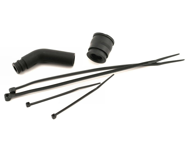 TRA5245X, Traxxas Molded Pipe Coupler (Black) w/ Exhaust deflector & long cable ties