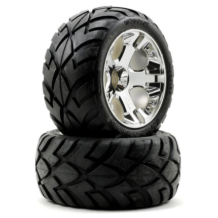 TRA5577R, Traxxas Anaconda Tires w/All-Star Front Wheels (2) (Jato) (Chrome) (Standard)